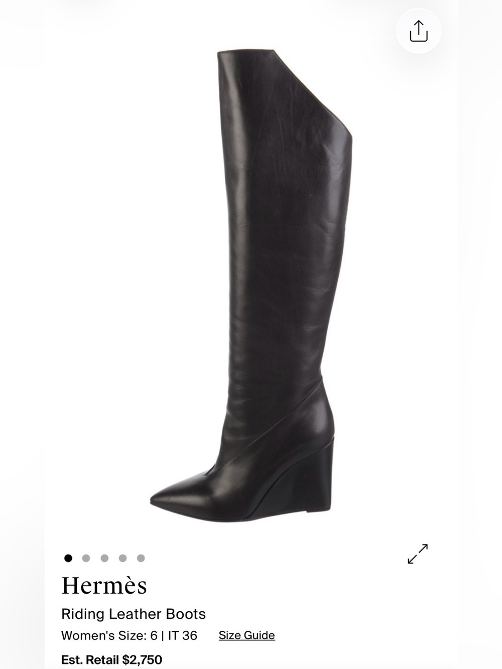 Hermes Hongrie Black Leather Over-the-Knee Wedge Boot